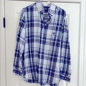 Chaps Men’s Royal Blue and White Plaid long sleeve button down shirt